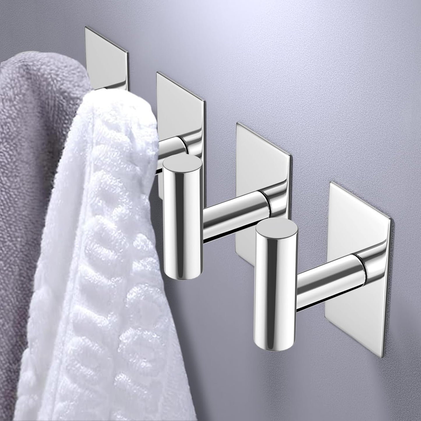 VAEHOLD Wall Towel Hooks, Heavy Duty Sticky Holder Waterproof Towel Hooks for Hanging Coat, Clothes, Closet Hook Wall Mount for Kitchen (Chrome, 4 Pack)