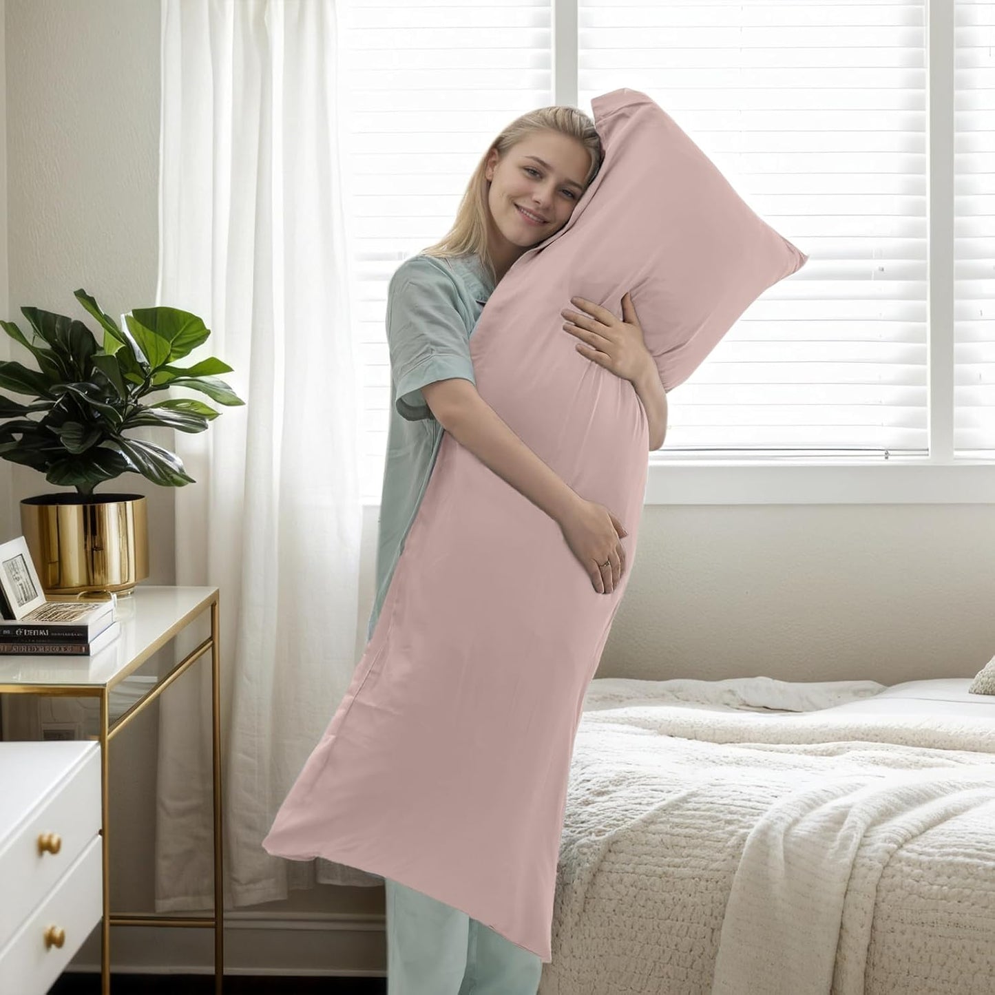 Body Pillow Cases Cover, Bamboo Rayon Pink Body Pillowcases with Zipper Closure, Cooling and Breathable Pillow Case for Hot Sleepers and Night Sweats, 20x54 inches