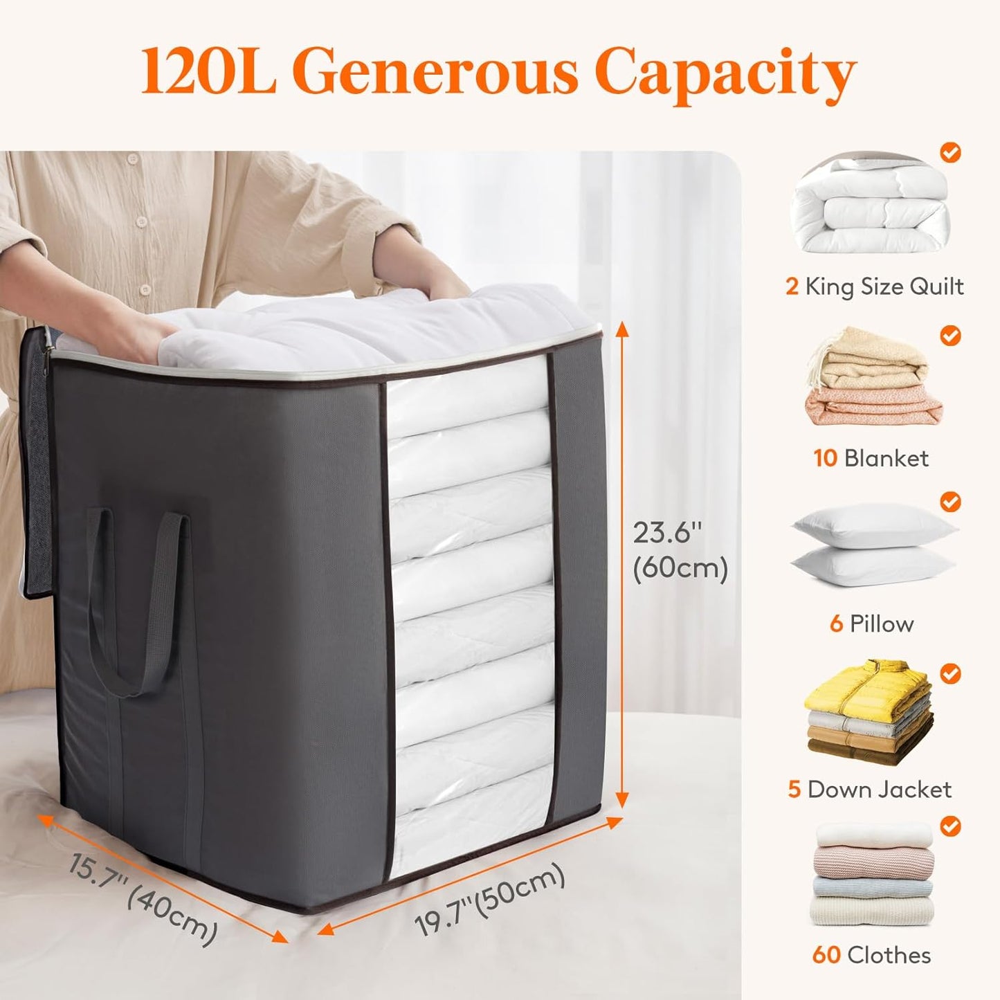Lifewit Extra Large Blanket Comforter Storage Bags with Reinforced Handles for Bedding, Sheet, Foldable Clothes Storage Containers for King Size Quit, 120L Linen Moving Bag 6 Pack