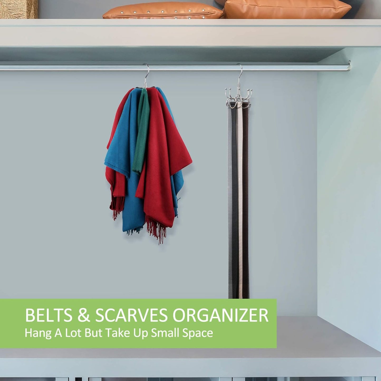 Belt Hanger, Rotatable Belt Organizer for Closet, Accessories Rack, Space Saving Hanging Holder Storage Hook for Belt, Tie, Scarf, Purse, Bra, Tank Top, Black