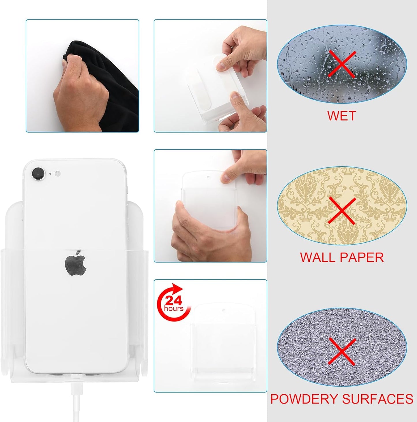 Cosmos Pack of 2 Acrylic Remote Control Holder Adhesive Wall Mount Phone Holder Wall Mount Organizer Media Storage Box Phone Charging Storage Box for Home Office Living Room Bedroom (Transparent)