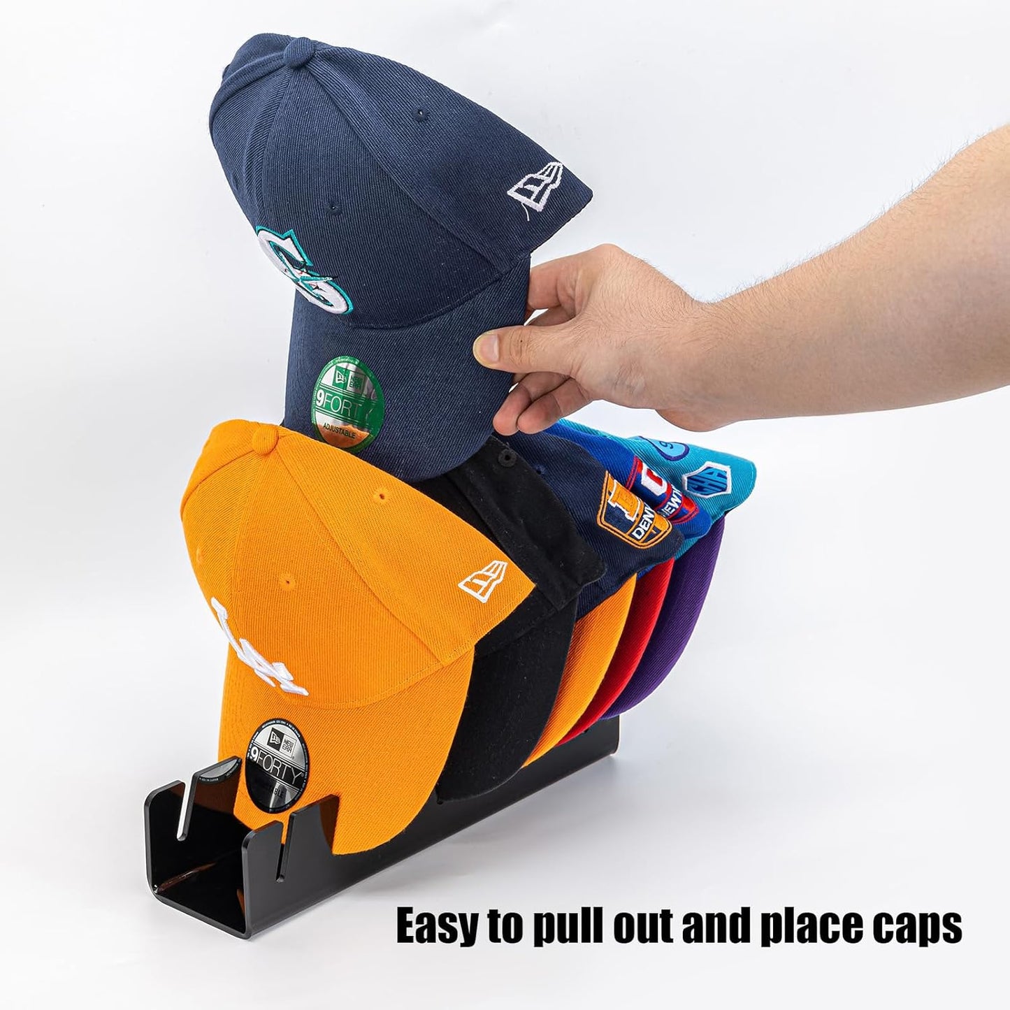 SIPRDE Hat Racks for Baseball Caps Display and Organizer - 2 Pack, No Install Acrylic Hat Racks for 14 Baseball Caps for Bedroom, Closet, Dresser(Black)