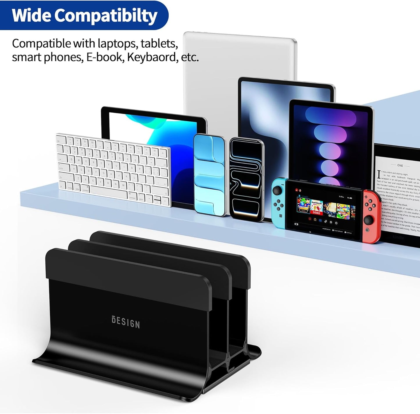 BESIGN LS13 Vertical Laptop Stand Holder for Desk, 4 in 1 Desktop Stand Holder for Laptops, Tablets, Smart Phones