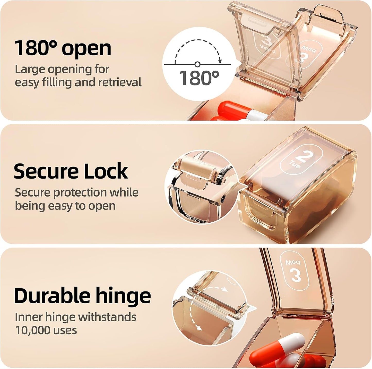 Weekly Pill Organizer,Portable 7 Day Pill Box,Moisture Proof Medicine Pill Organizer,Travel Pill Case with BPA-Free Material,Pocket-Size for Supplements & Vitamins (White)