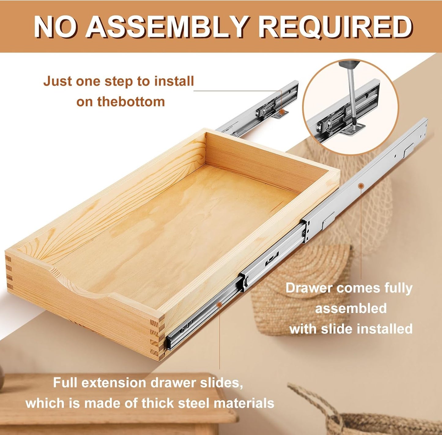 Menkxi 2 Set Pull out Tray Cabinet Organizer Wooden Pull Drawers storage Slide out Pantry Shelf for Base Cabinet Kitchen Gentle Close Fully Assembled Accessories(Wood Color,12'' X 21'' X 3")