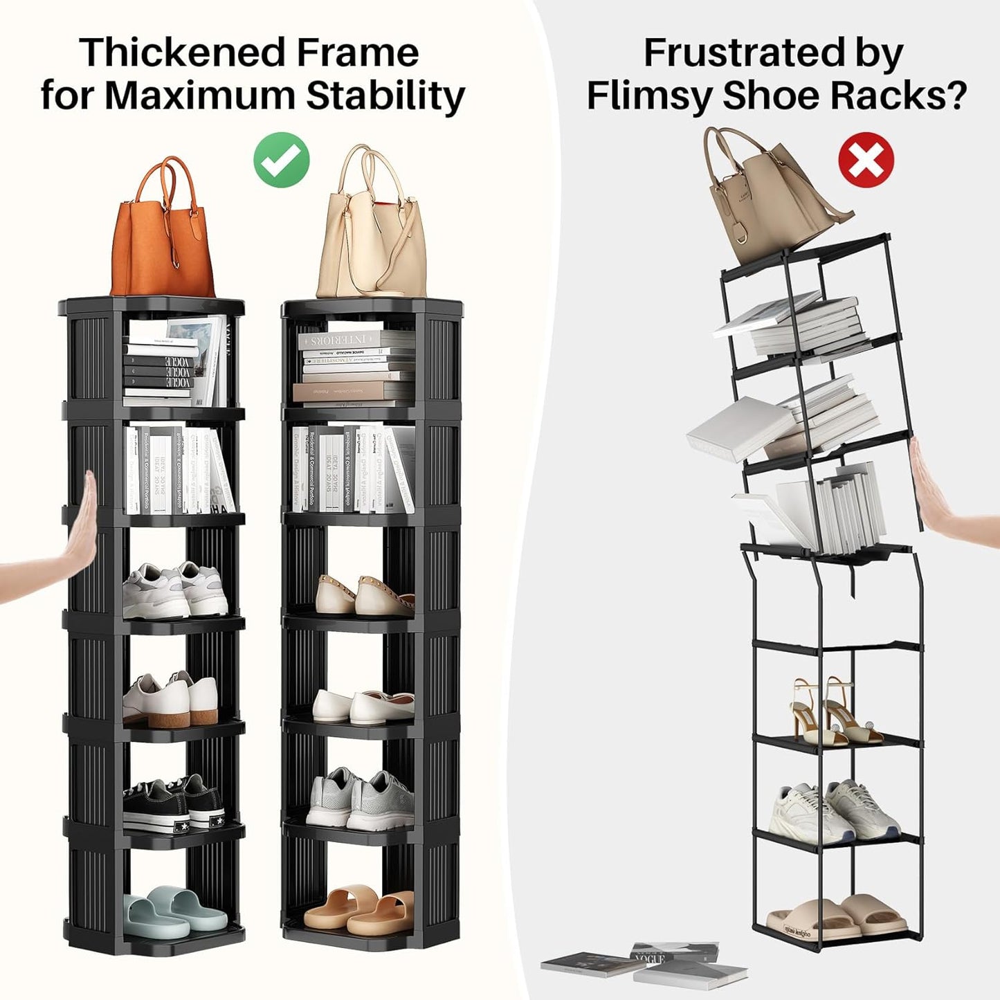 Kitstorack 8-Tier Vertical Plastic Shoe Rack, Freestanding Stackable Storage Organizer for Small Closets and Tight Spaces