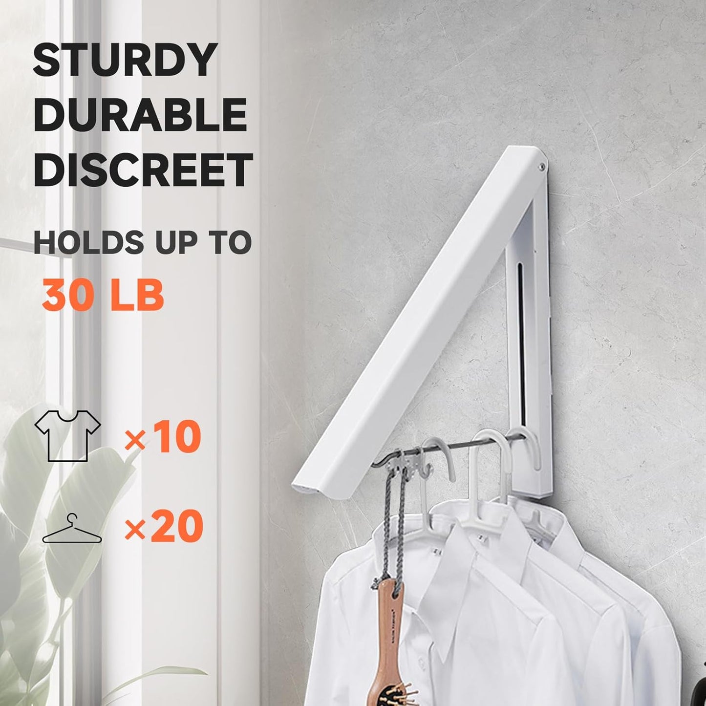 Retractable Clothes Drying Rack,Space Saver Wall-Mounted Retractable & Foldable Clothes Hanger for Laundry Room,Bedroom,Closet Storage Organization (1pcs, White)
