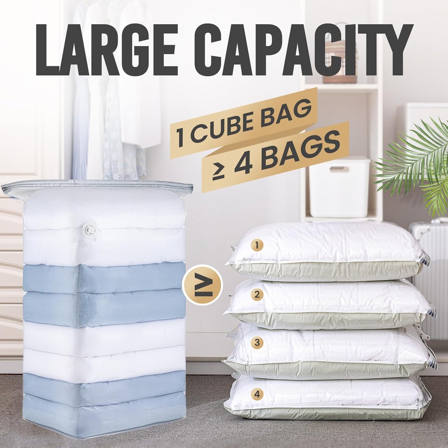 TAILI 12 Pack Vacuum Storage Bags, Jumbo Cube 31x40x15 Inch, Extra Large Vacuum Seale Bags for Comforters Blankets, Bedding, Clothing, Space Saver Closet Organization, Clear