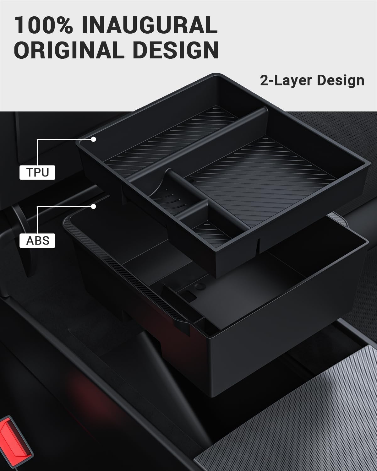BASENOR 2026 Tesla Model Y Model 3 Armrest Storage Box, Center Console Organizer (Carbon Edition) for Tesla 3 Highland 2024 2025 2026 Model Y 2025 2026 Juniper (Standard/Premium/Performance)