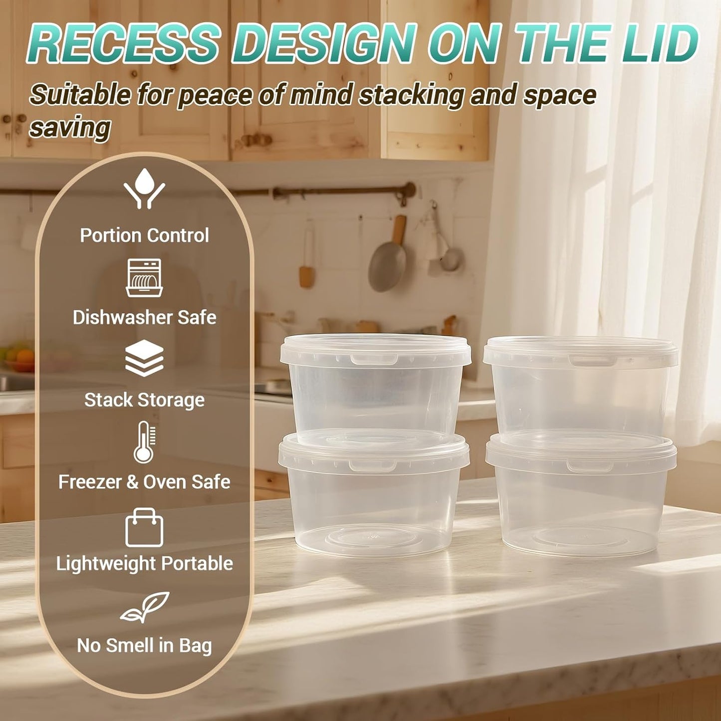 18 Pack 16oz Clear Plastic Bucket with Lid, Food Storage Containers, Freezer Plastic Cups, Leakproof, BPA Free, Microwave & Dishwasher Safe Takeout Container - Ideal for Soup and More