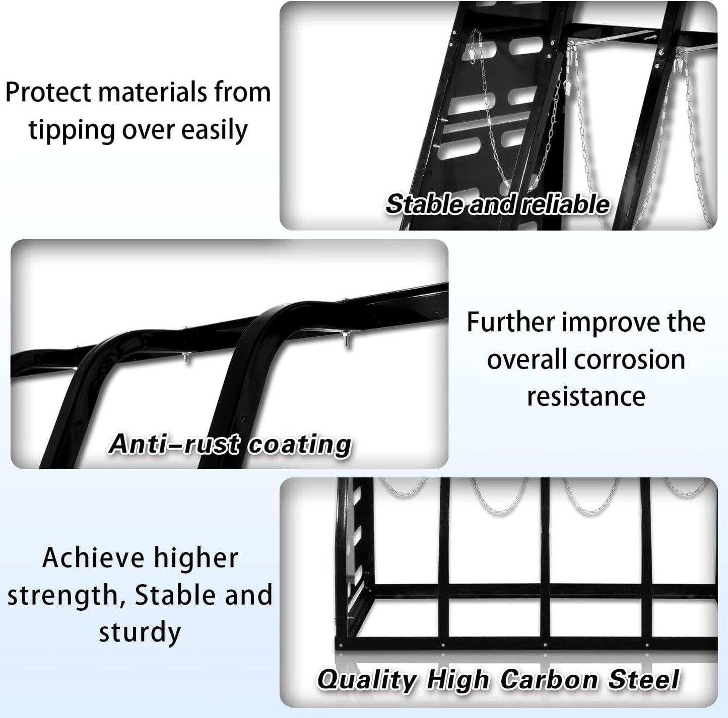 Steel Vertical Long Parts Storage Rack, Lumber Storage Rack 1500 LBS Capacity, Heavy Duty Standing Bar Rack with Safety Chain for Garage Workshop Factory, 4 Bays, Black,
