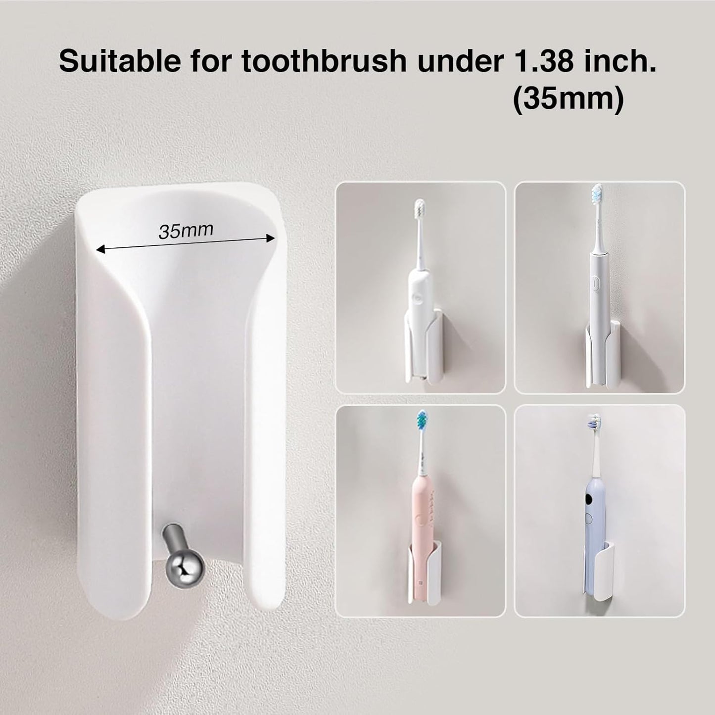 Electric Toothbrush Holder for Bathroom, Wall-Mounted Toothbrush Stand with Self-Adhesive, Compact Bathroom Caddy for Electric Toothbrushes (White-4pcs)