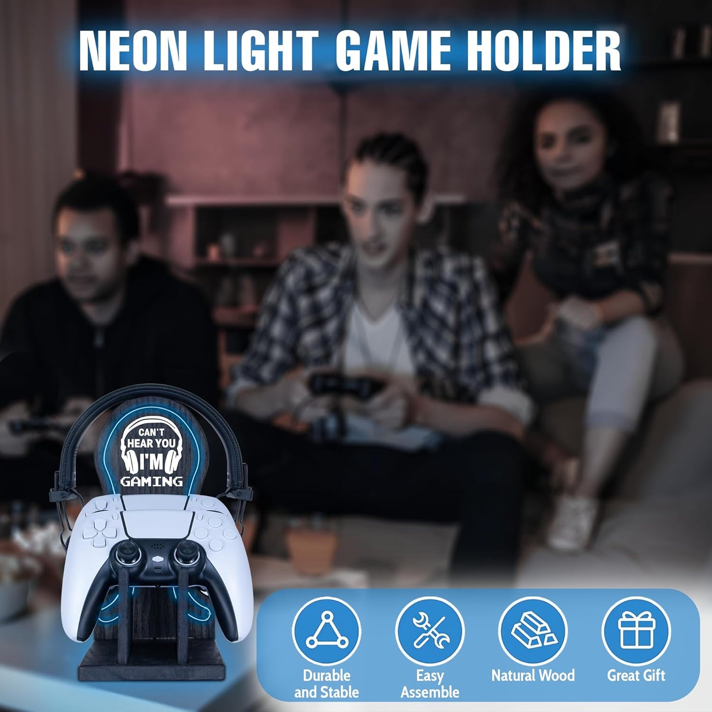 Gamer Gifts Light Up Controller Holder & Headphone Stand with Neon Light, Stylish Gaming Accessories Setup Controller Stand Headset Stands, Unique Gifts for Gamers to Organize Gaming Equipment