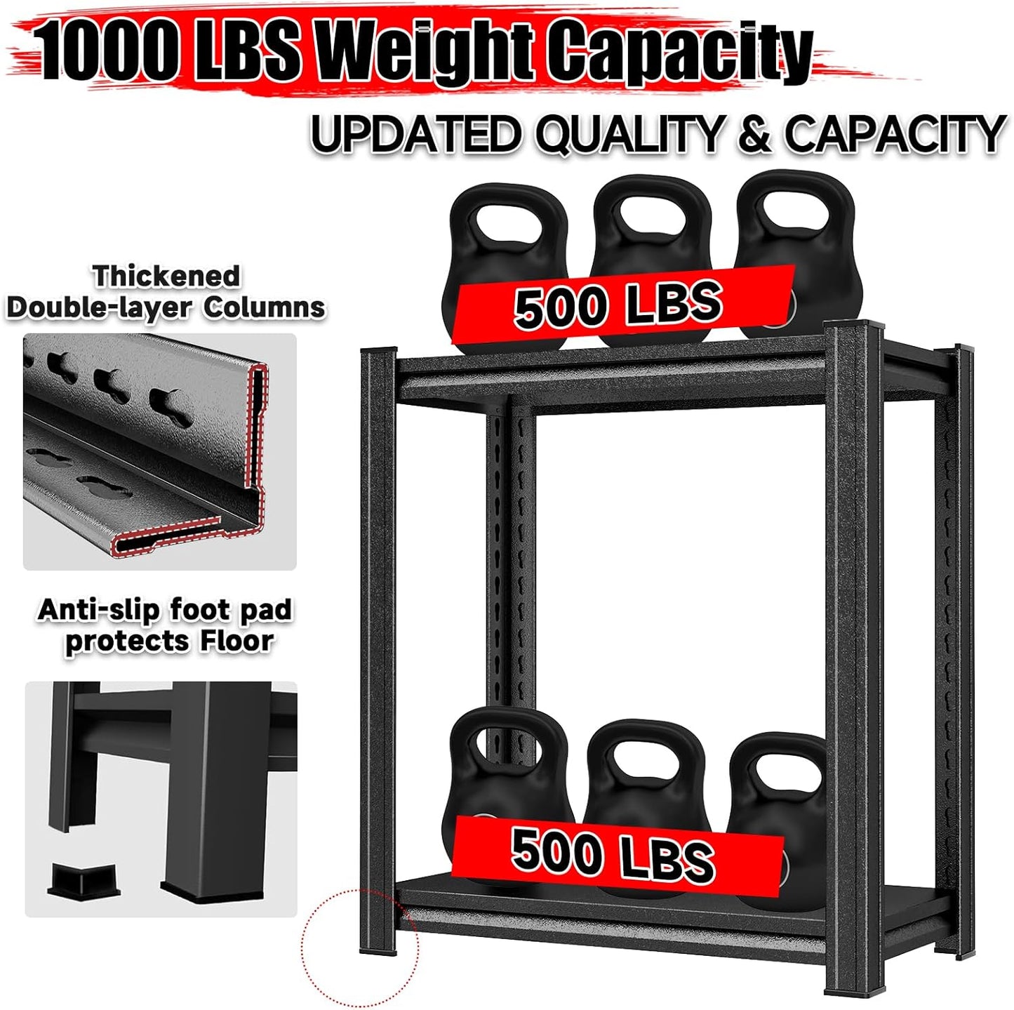 Garage Storage Shelves,5 Tier Shelving Unit, 40 inch Wide, 18” Deep, 78” Tall Organizer Metal Shelf for Basement/Laundry/Pantry Heavy Duty, Adjustable,Easy to Install (2Tier-14"W X12"DX22"H -UPDATE)