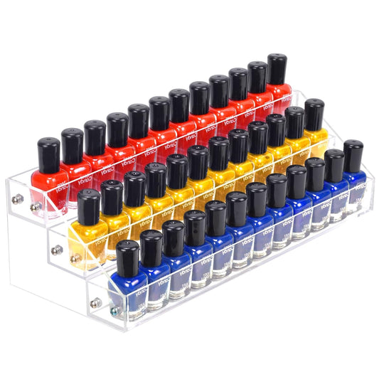 Acrylic Nail Polish Organizer Rack, 3 Tier Paint rack and Storage Shelf, Clear Display Stand for Tattoo Inks, Sunglasses, Essential Oils, Gel Nail Polish - Holds 36 Bottles