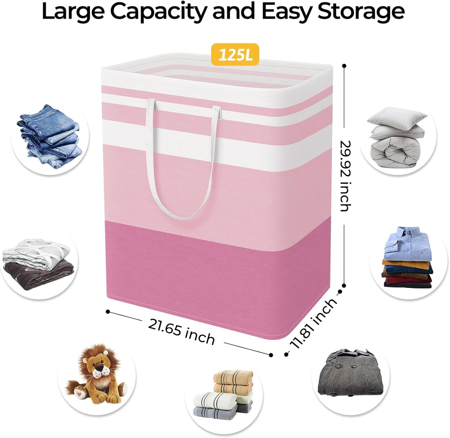 HomeHacks 2 Pack Large Laundry Baskets, Waterproof, Freestanding Laundry Hampers, Collapsible Clothes Hamper with Reinforced Handles in Laundry, College Dorm, Bathroom, Bedroom (Blue+Pink, 125Lx2)
