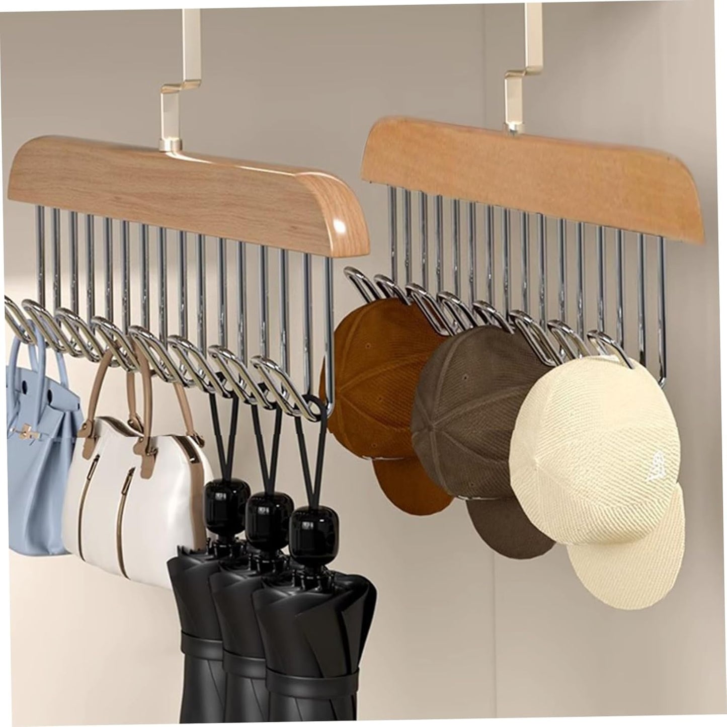 4PCS Belt Hanger for Closet with 8 Hooks Non-Slip Wooden Belt Hook Space-Saving for Ties, Scarves, Bras