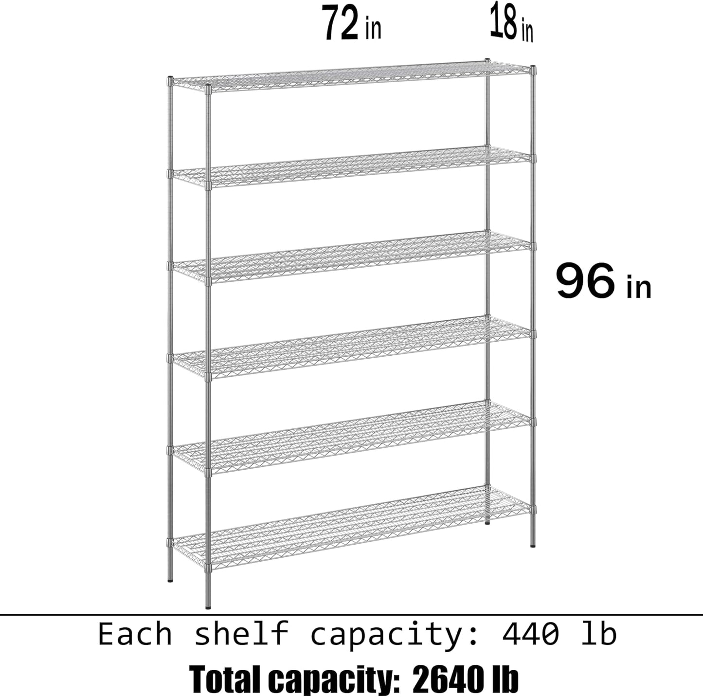18" Deep x 72" Wide x 96" Height Wire Shelving Kit | 6-Tier | NSF Commercial Storage Rack Unit