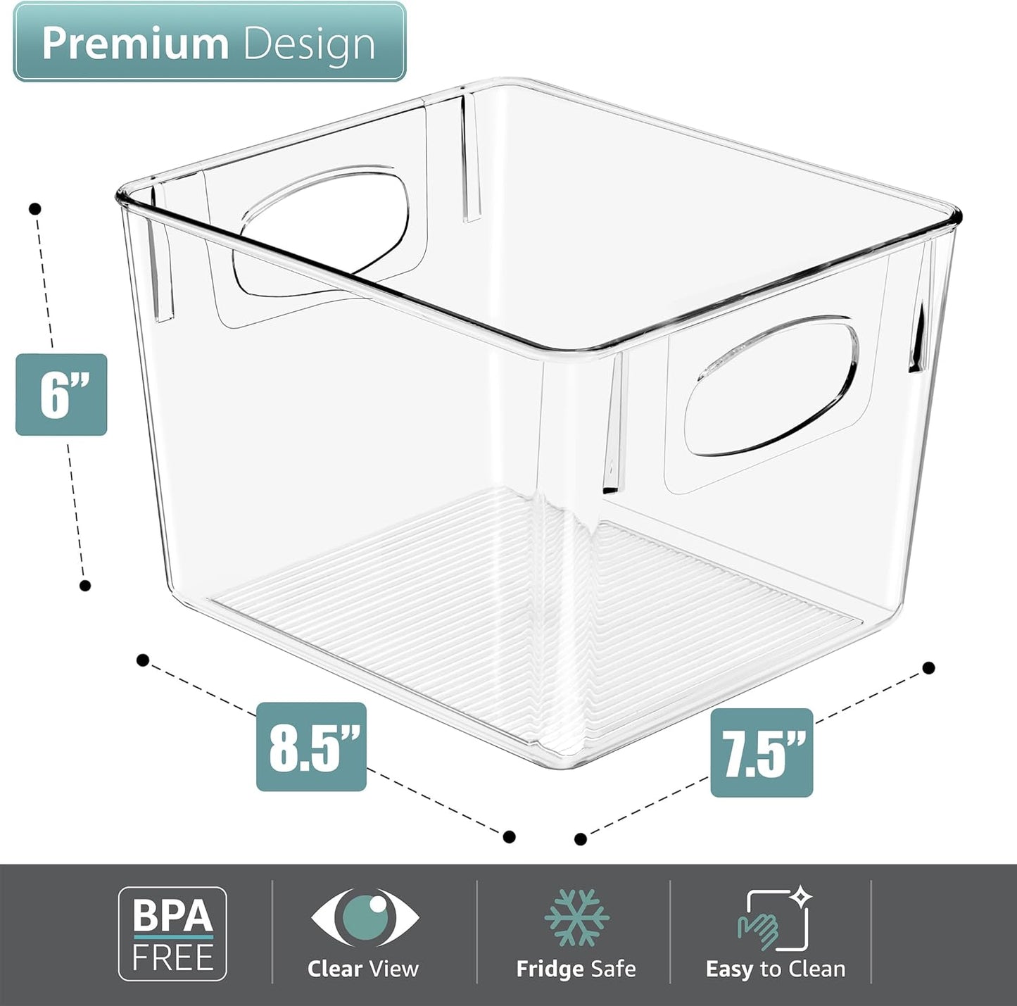 Sorbus Medium Clear Plastic Storage Bins for Shelves, Clothes, with Handle - Clear Storage Bins, Drawer, Shelf, Closet, Pantry, Fridge, Freezer Organizer Bins, Closet Organizers and Storage (8 pack)