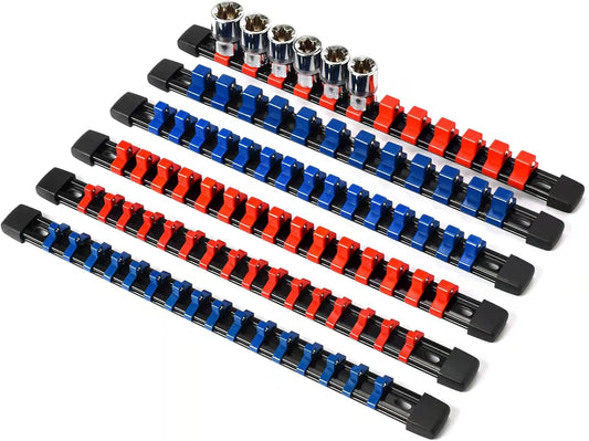 Socket Organizer Drive ABS Tools - Socket Holder, Premium Quality 6 Pieces Socket Holders Kit 1/4-Inch x 32 Clips, 3/8-Inch x 30 Clips, 1/2-Inch x 24 Clips