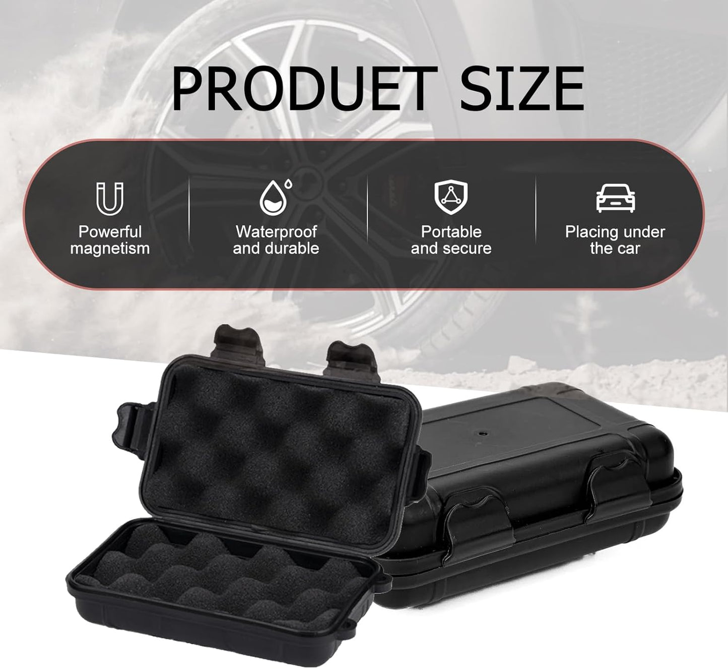 Car Key Box, Strong Suction Key Storage Organizer with Separating Buffer Sponge, Waterproof Hidden Shock-absorbing Tool Box, Universal for Under Car Mount Storage (Black)
