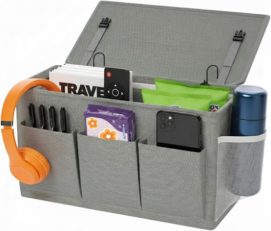 Dual-Purpose Bedside Caddy Organizer Hanging Storage Bag Dorm Storage for Home, Dorm, Bunk, Hospital Beds, Bed Caddy Holder with 6 Pockets for Magazines, Books, Phones, Remotes, Bottles