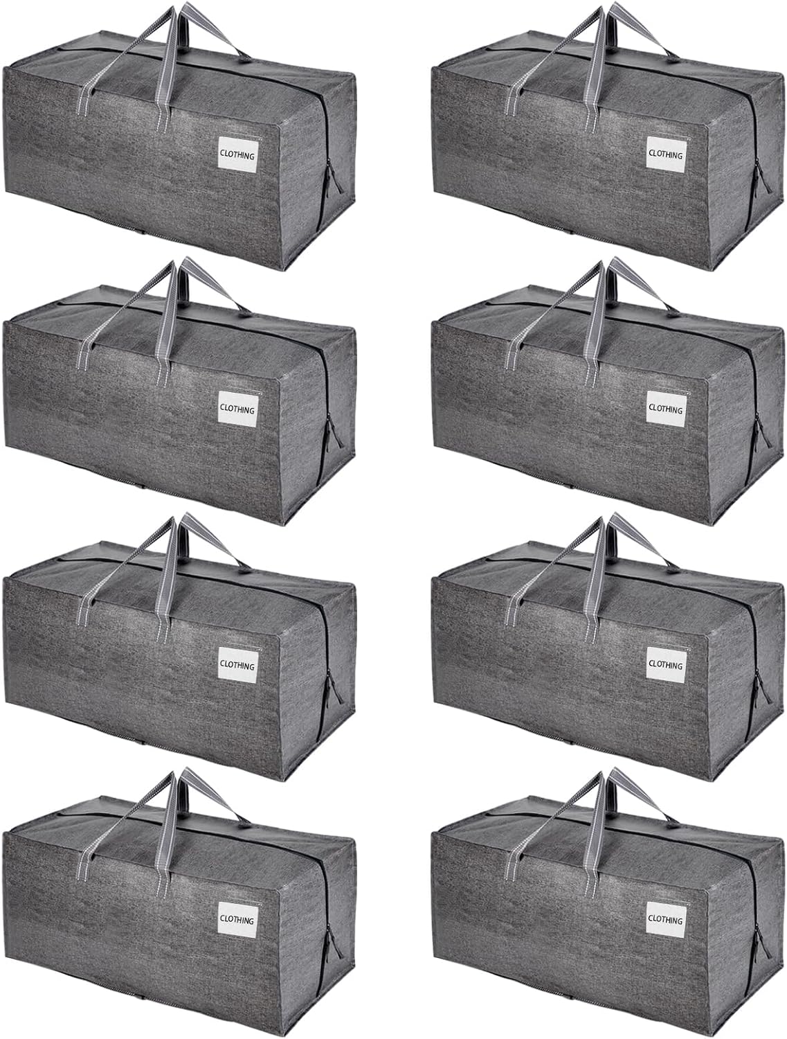 VENO 8 Pack Moving Bags w/Backpack Straps, Heavy Duty, Moving Boxes Alternative, Packing Supplies, Large Storage Totes for Dorm Room Essentials with Zipper for Clothes (Gray, 8 Pack)