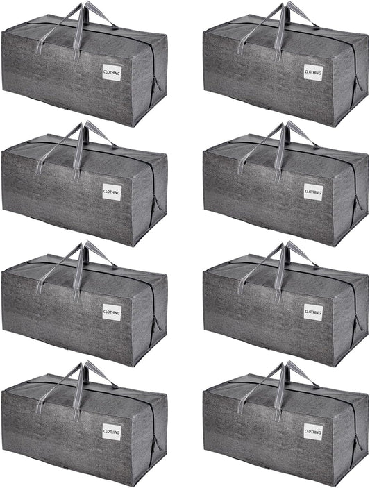 VENO 8 Pack Moving Bags w/Backpack Straps, Heavy Duty, Moving Boxes Alternative, Packing Supplies, Large Storage Totes for Dorm Room Essentials with Zipper for Clothes (Gray, 8 Pack)