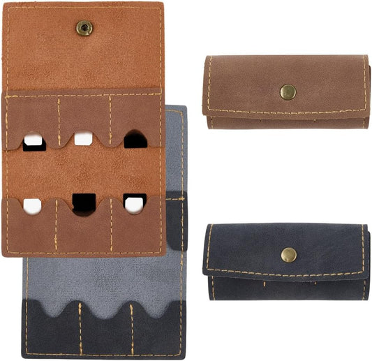 2PCS PU Leather Foldable Gaming Card Organizer Memory Card Holder with Metal Snap Button Portable Retro Leather Guitar Pick Case Micro SD Carry Cover for Travel Daily Storage CFexpress SIM
