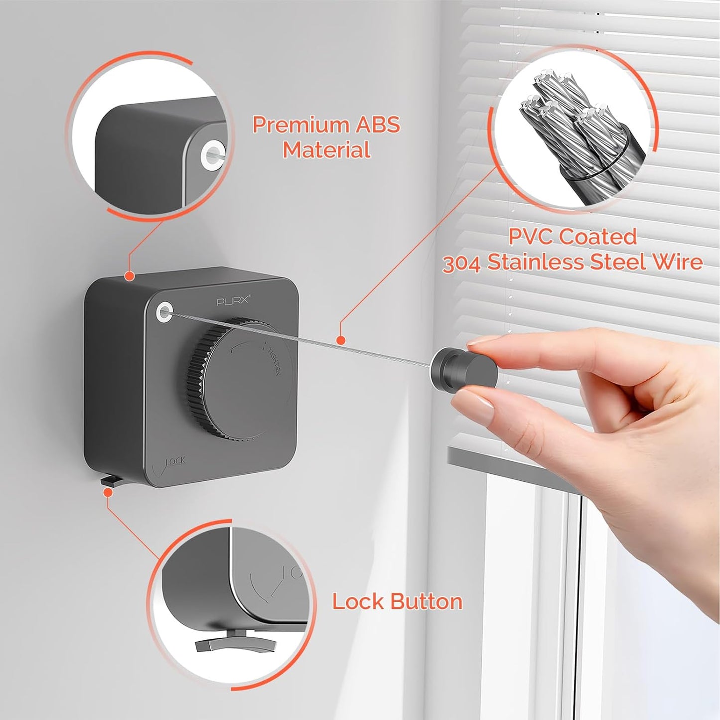 Retractable Clothesline Indoor, Non-Sagging Outdoors Clothesline Retracting, Heavy Duty Retractable Clothes Drying Laundry Line, Wall Mounted Stainless Steel Line - 13.8 Ft (Gray)
