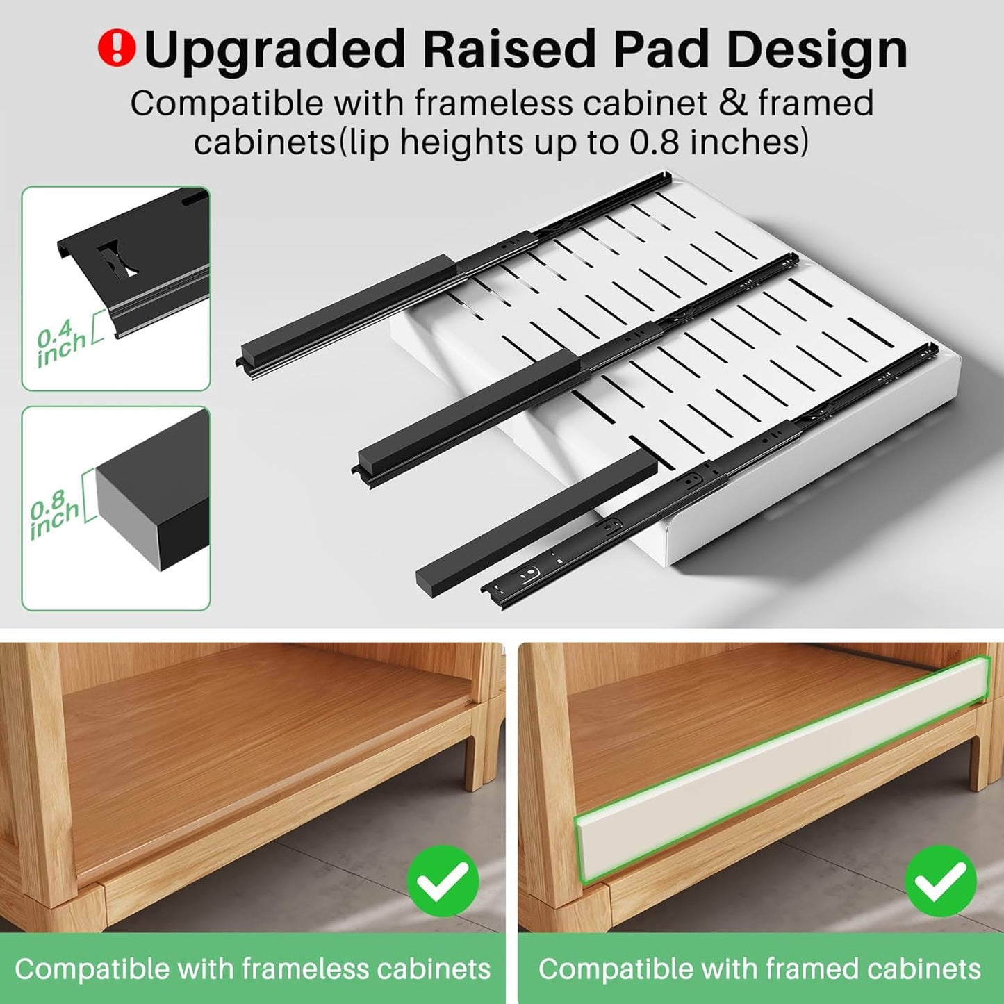 Pull out Cabinet Organizer, Expandable(12"-20") Heavy Duty Slide out Drawers Fixed with Adhesive Nano Film for Pots, Roll out Shelf Storage for Kitchen Base Cabinet, Pantry, Bathroom Cupboard