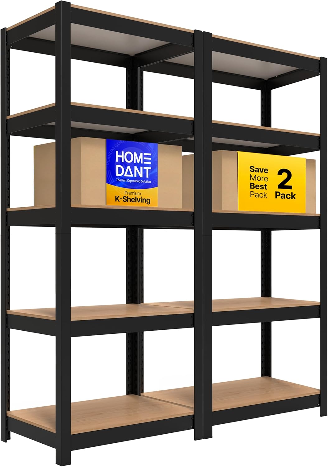 HOMEDANT House Black 5 Tier 24.4" W Laminated Metal Shelving Unit Adjustable Storage Utility Rack Heavy Duty Shelves Organization Multipurpose Shelf Kitchen Garage Pantry Closet 2 Pack