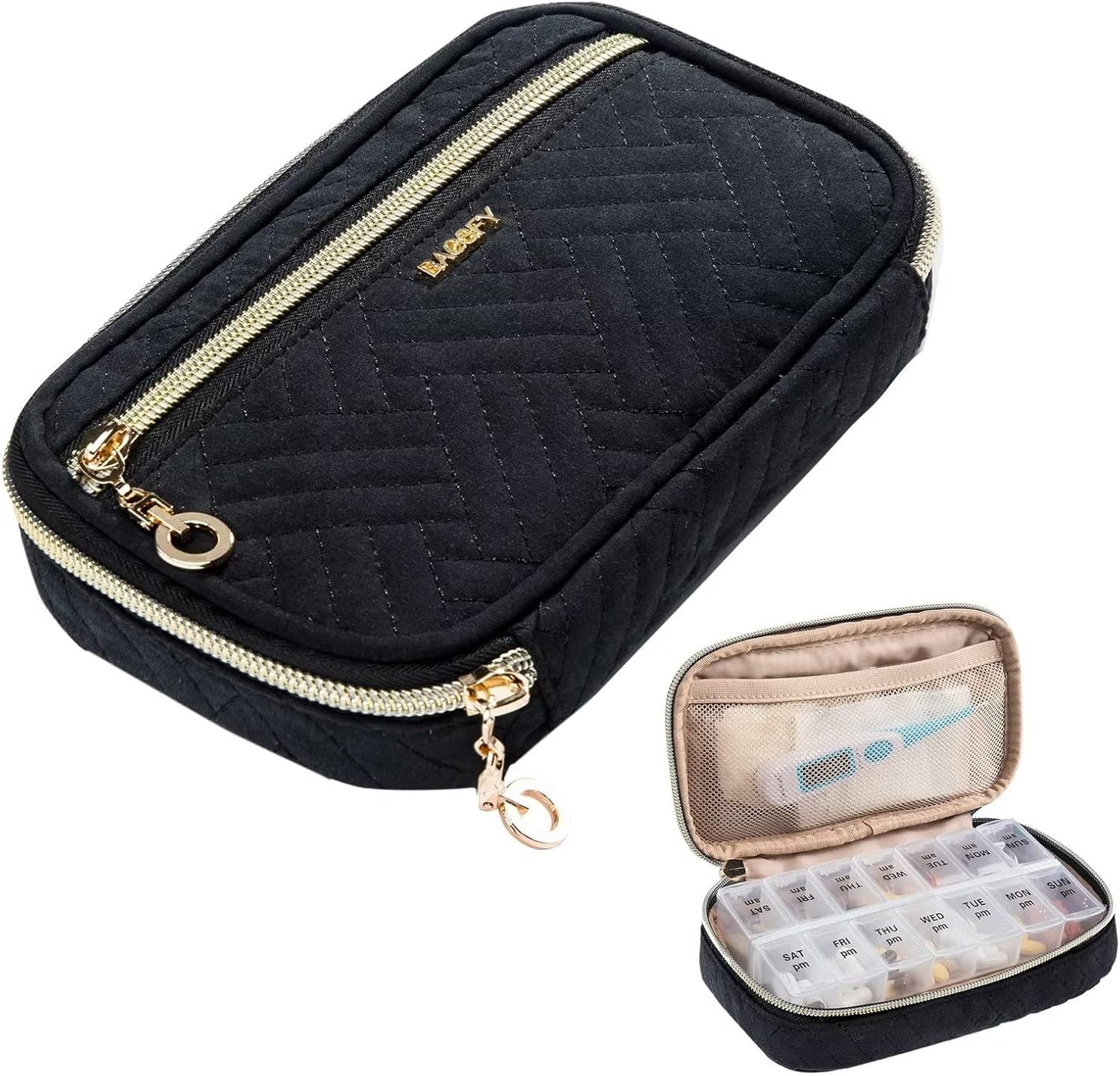 BAGSFY Pill Organizer Case 2 Times a Day- Weekly Medicine Organizer Travel Pill Box with Removable 7 Day Medicine Case Container for Fish Oil, Vitamin, Supplement