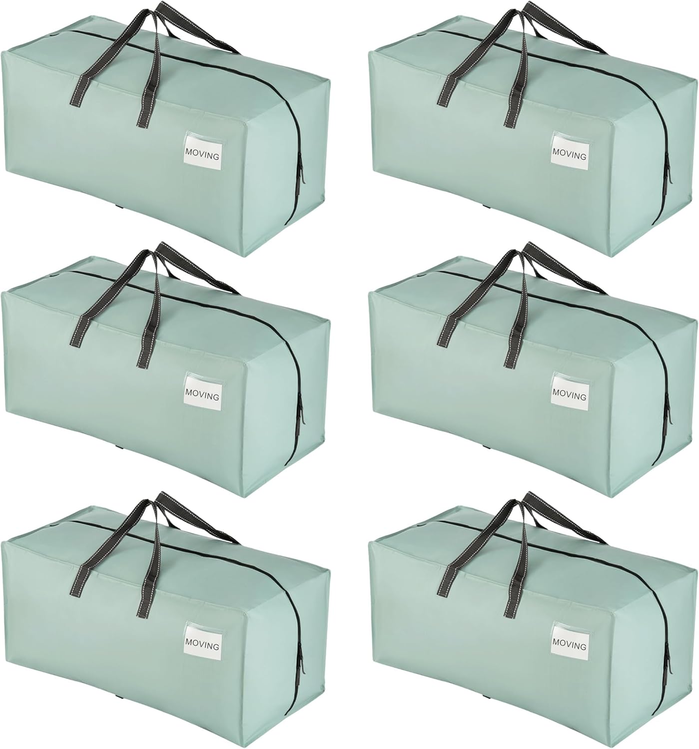 VENO 6 Pack Moving Bags w/Backpack Straps, Heavy Duty, Moving Boxes Alternative, Packing Supplies, Large Storage Totes for Dorm Room Essentials with Zipper for Clothes (Light Green Matte, 6 Pack)