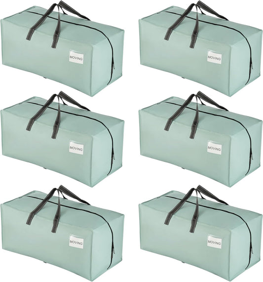 VENO 6 Pack Moving Bags w/Backpack Straps, Heavy Duty, Moving Boxes Alternative, Packing Supplies, Large Storage Totes for Dorm Room Essentials with Zipper for Clothes (Light Green Matte, 6 Pack)