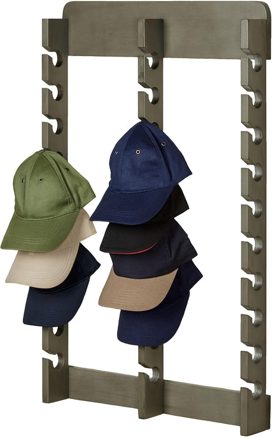 Touch of Class Wooden Ball Cap Display Wall Rack - Gray - Triple, 30 Slots - Baseball Hat Display - Made of Wood - Class Racks for Hats - Organizer for Bedroom, Living Room, Entryway