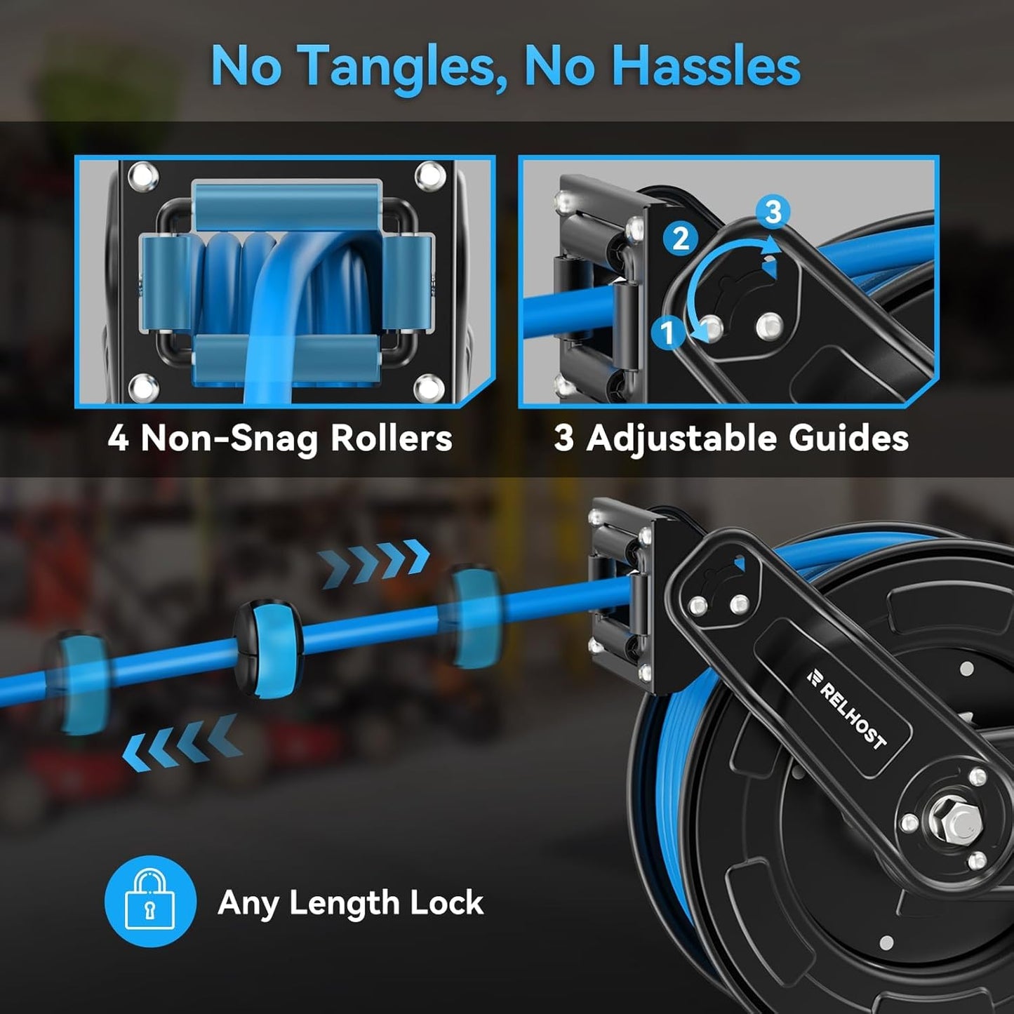 Retractable Air Hose Reel Dual Arms, 50 ft x 3/8 in Hybrid Air Hose Max 300PSI, Heavy Duty Air Compressor Hose Reel, Auto Rewind, Ceiling/Wall Mount for Garage, Workshop, Home Studio
