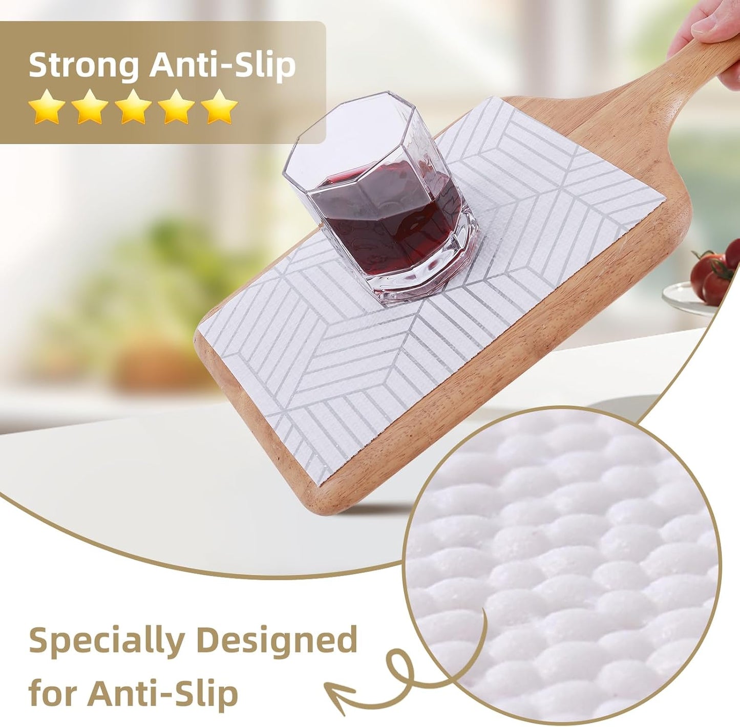 Shelf Liners for Kitchen Cabinets 12in x 30FT, Non Adhesive Cabinet Liner Strong Non-Slip Thickened Silver Geometric Easy to Clean for Shelf, Cabinet, Refrigerator with Knife and Tape Measure