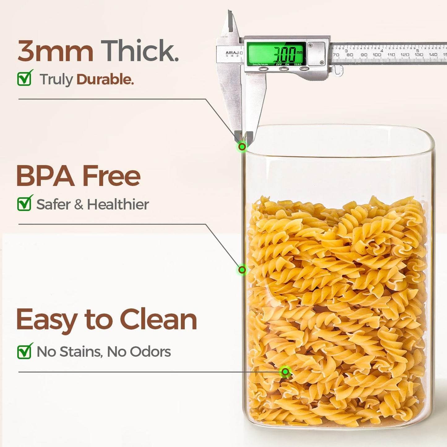 ComSaf Glass Food Storage Containers, 3.6Qt/1.2Qt Glass Flour and Sugar Containers with Airtight Lids, Large Square Jars with Bamboo Lids for Rice, Pasta, Oats, Grains, Cookies, Snacks, Candy