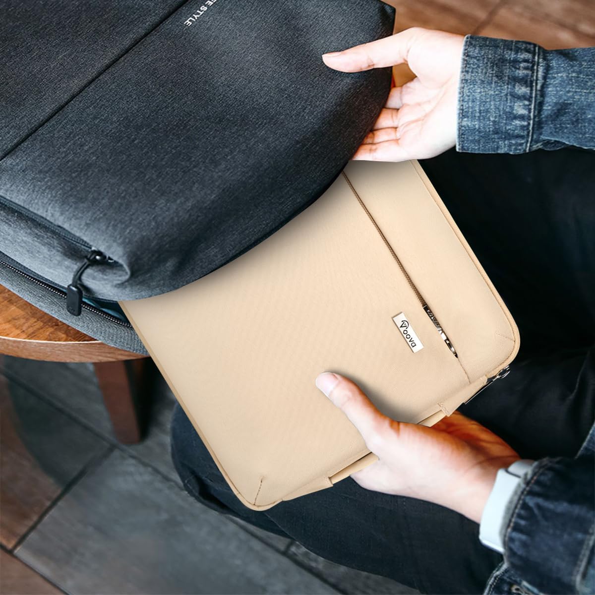 Voova Laptop Sleeve Case 13 13.6 Inch with Handle, 360°Protective Waterproof Slim Computer Bag Cover Compatible with MacBook Air 13 M1/M2/M3/M4 2020-2024, MacBook Pro 13, IPad Air/Pro 13, Beige