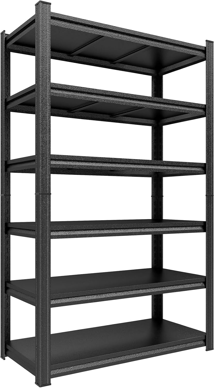 Garage Storage Shelves,5 Tier Shelving Unit, 40 inch Wide, 18” Deep, 78” Tall Organizer Metal Shelf for Basement/Laundry/Pantry Heavy Duty, Adjustable,Easy to Install (6Tier-35.4"Wx15.7"Dx82"H)