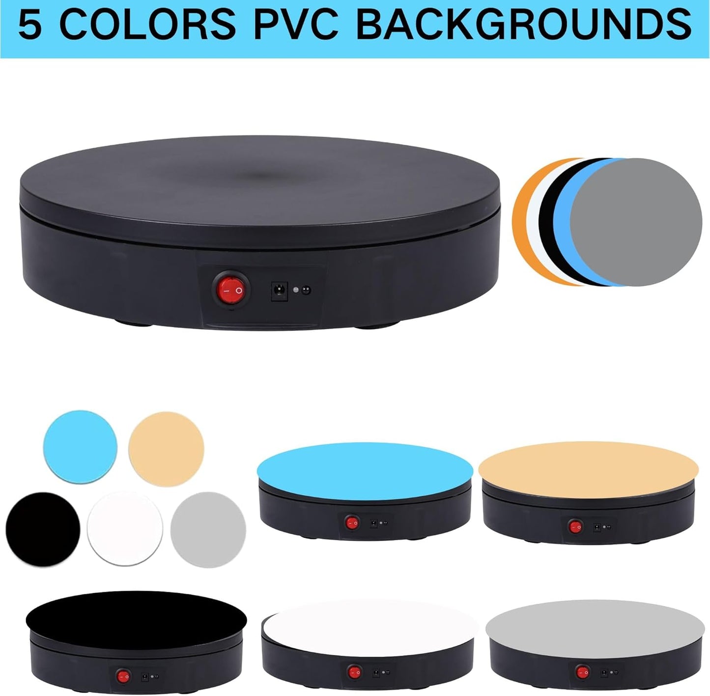 JAYEGT Motorized Rotating Display Stand, 350Lbs Load，360 Degree Electric Rotating Turntable for Photography Products Display，Live Show,Remote Control +5 Colors Backgrounds (Black/11.8inch /Wired)