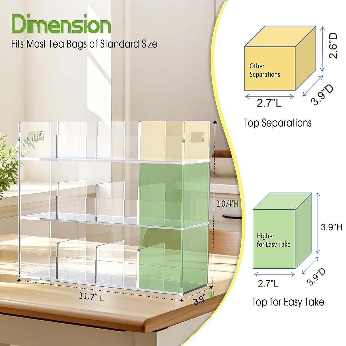 Jumyee 3-Tier Acrylic Tea Bag Organizer & Storage Box, 12 Compartment Portable Teabags Organizer for Cabinet Countertop, Coffee & Tea Station Organizer for Home Office
