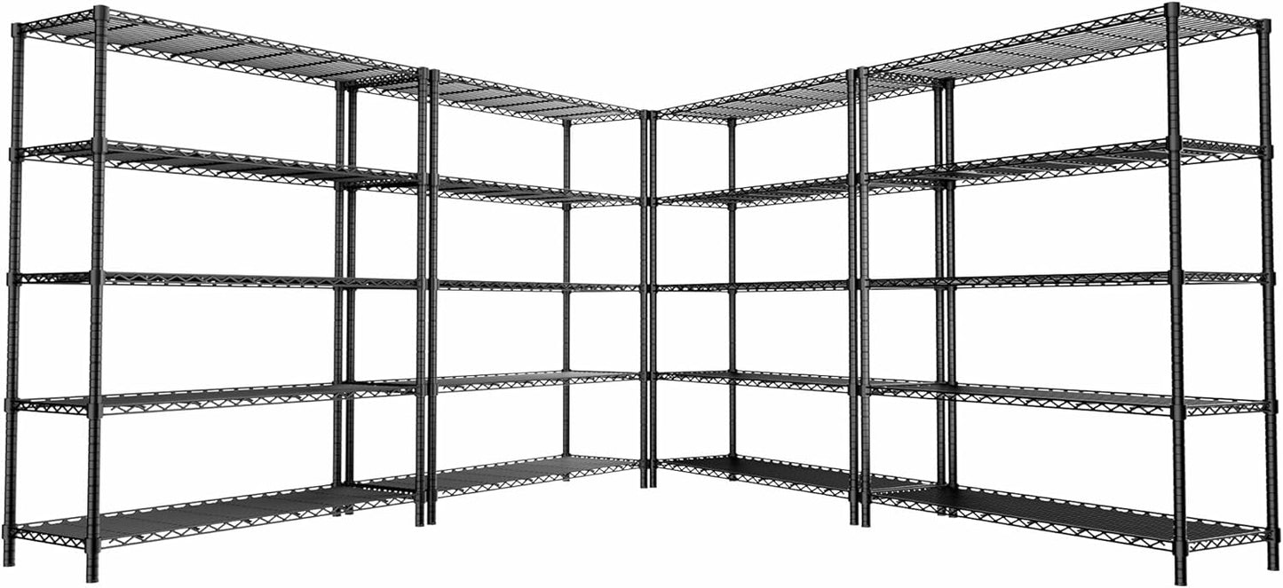 Storage Shelves Heavy Duty, 4 PCS 48" L x 20" W x 72" H Garage Wire Shelving Unit Loads 2000LBS, 5-Tier Adjustable Metal Industrial Utility Shelf Rack for Kitchen, Laundry Room, Warehouse, Basement