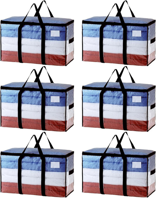 TAILI Extra Large Moving Bags, 6 Pack Clear Heavy Duty Totes for Storage with Visible Window, Wrap Around Handles, Storage Bags for Space Saving, Alternative to Moving Boxes