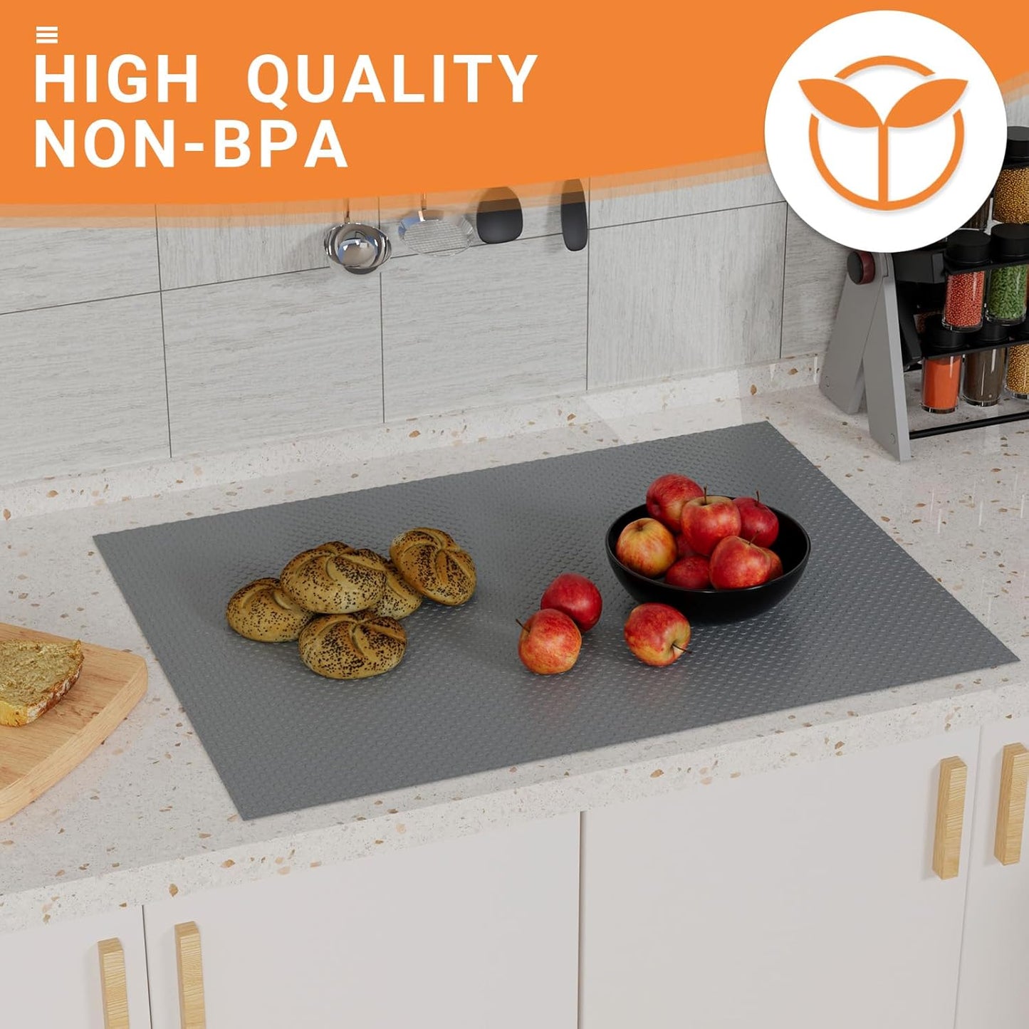 FLPMIX 15-Inch Kitchen Shelf Liners: Waterproof Cabinet Drawer Mats 15 x 240 Inch - Dark Grey Easy to Cut Housewife Pantry Shelving Liner for Cupboard