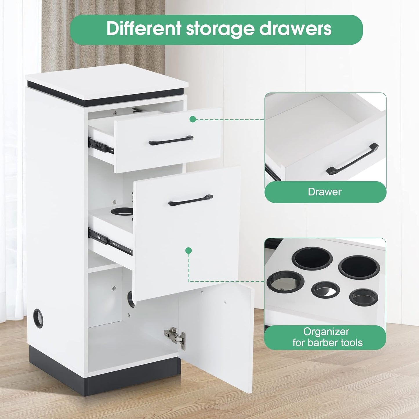 BarberPub Storage Cabinet for Barber Salon, Organizer with Tool Drawers for Hair Styling, Multi-Use Beauty Equipment, 2002 (White)