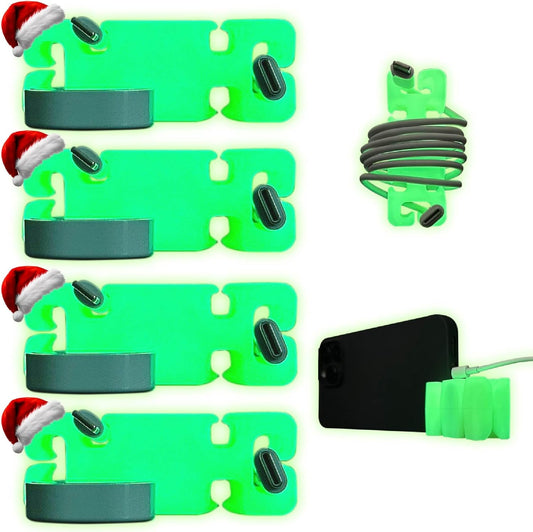 GlowBrick Stocking Stuffers for Adults Cord Management Weighted Cord Holder Cable Wrap Phone Stand - Glow-in-The-Dark Gadget Organizer for Nightstand. Gift for Men, Silicone. 4pk Yellow Glow