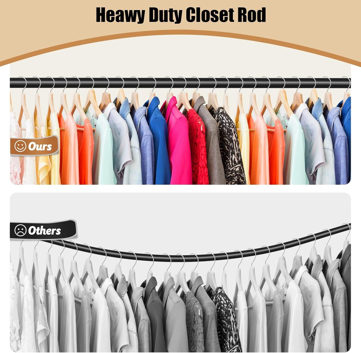 Closet Rod, 16 to 87 Inch Closet Rods Heavy Duty Adjustable Wardrobe Poles for Hanging Clothes and Heavy Duty Bracket Closet Pole Support (The Shelf NOT Included)(Black)