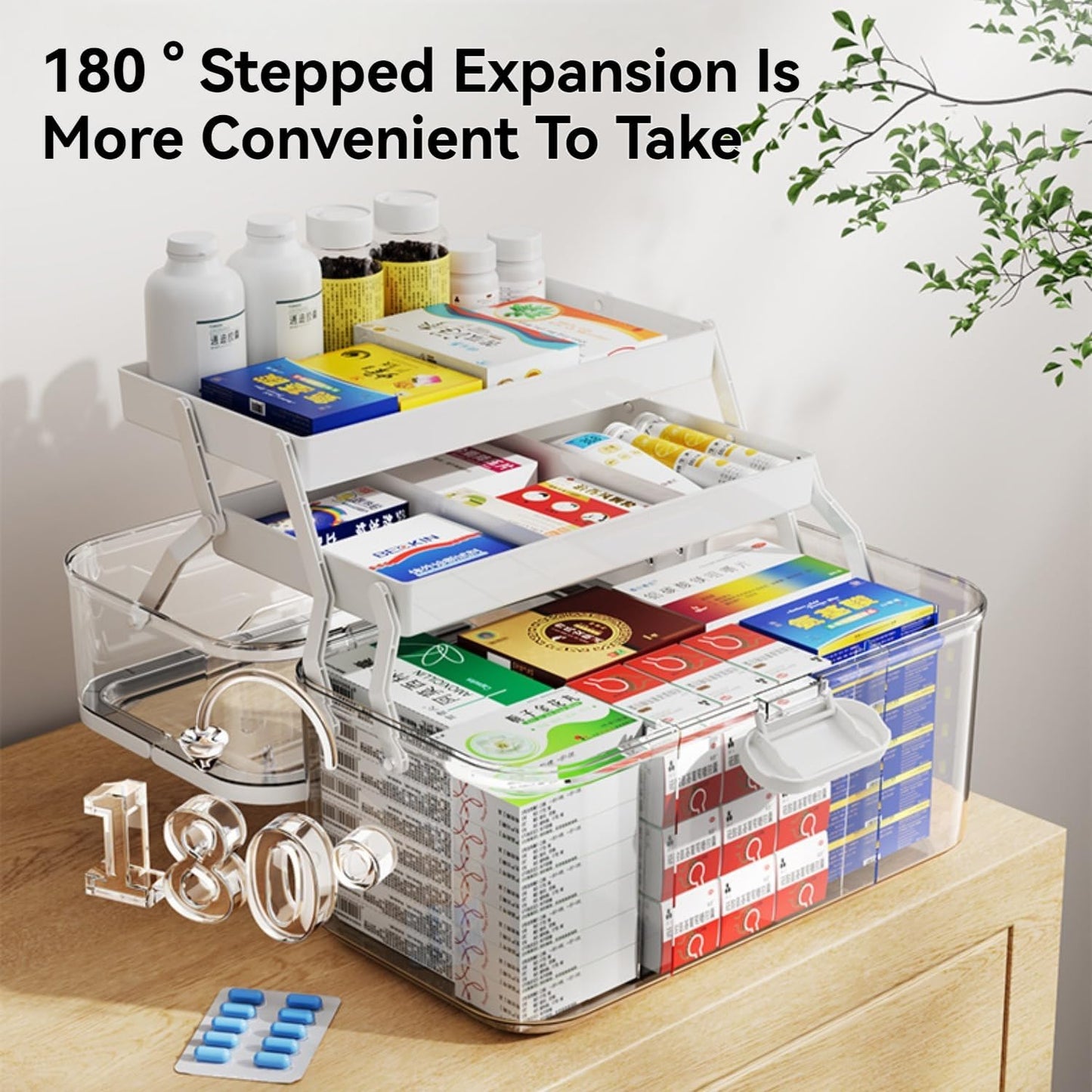 3-Tier Portable Medicine Storage Box, Medical Organizer with Removable Small Medicine Box, Dustproof & Moisture-Proof, Family Size with Transparent Visual Design, Suitable for Home&Travel Use (Clear)